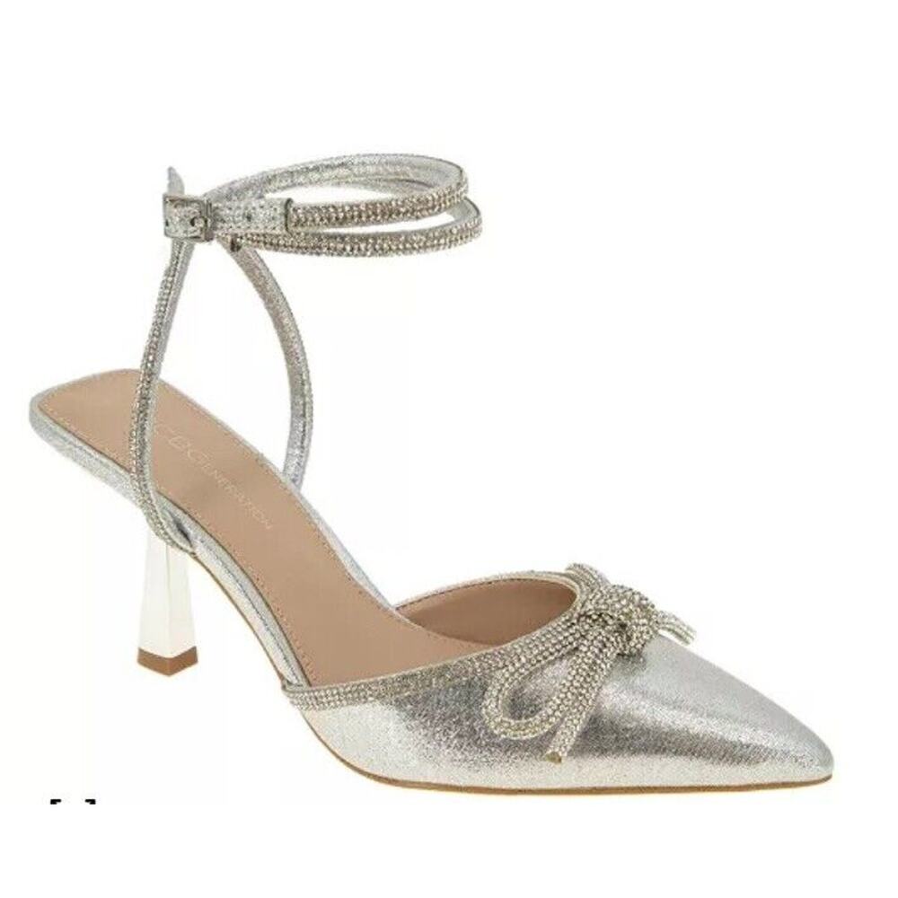 BCBG Idly Crystal Bow Ankle Strap Heel Rhinestone Size 9 NEW Pointed Toe Pump